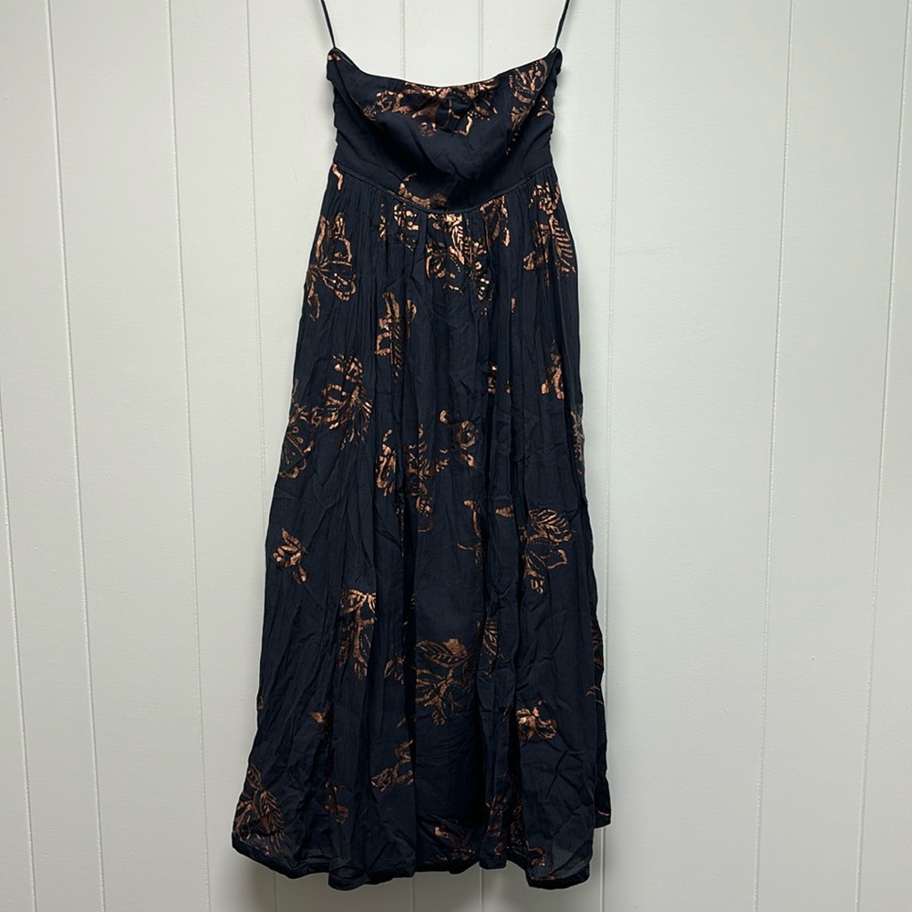 Free People Strapless Black/Bronze Baja Maxi Dress Size XS NWT
